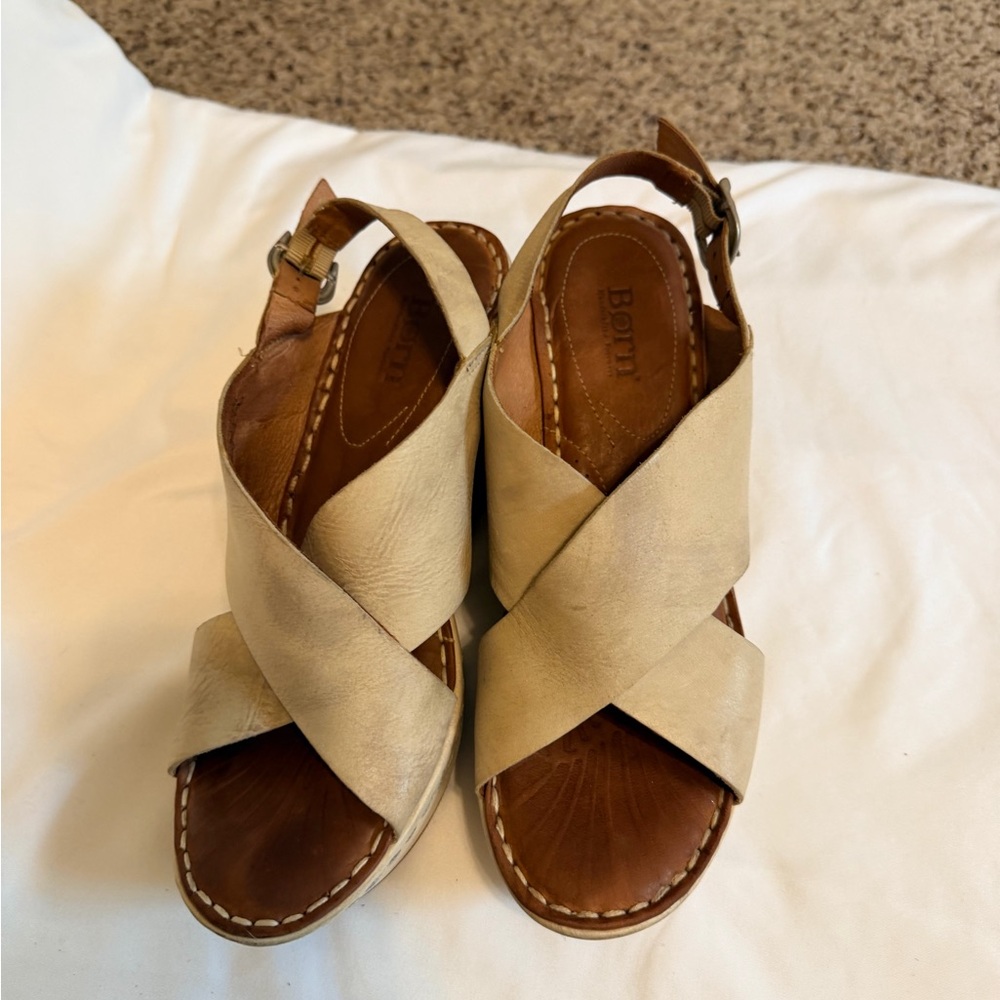 Platform Leather Crisscross Slingback Sandals